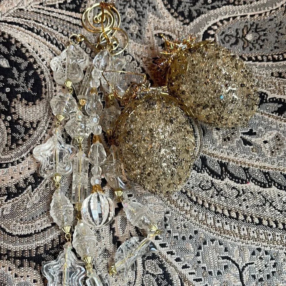 TWO LIGHT gold & bronze studded ornaments & fringe